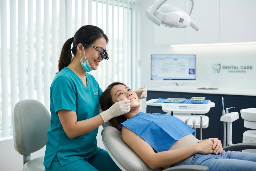 Dentist performing a gentle dental check-up